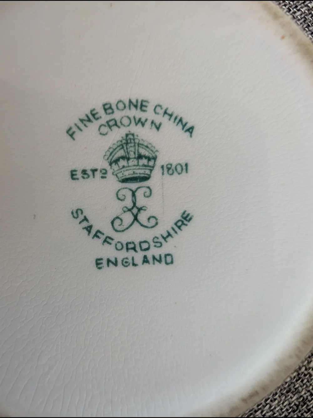 Crown Fine Bone China Plate with Green Backstamp - Antique